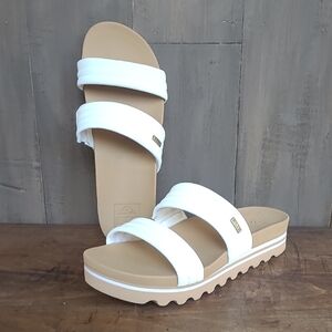 EUC Reef Kaia 2 Bar White Sandal Women's sz 10 Platform Slip On Slide